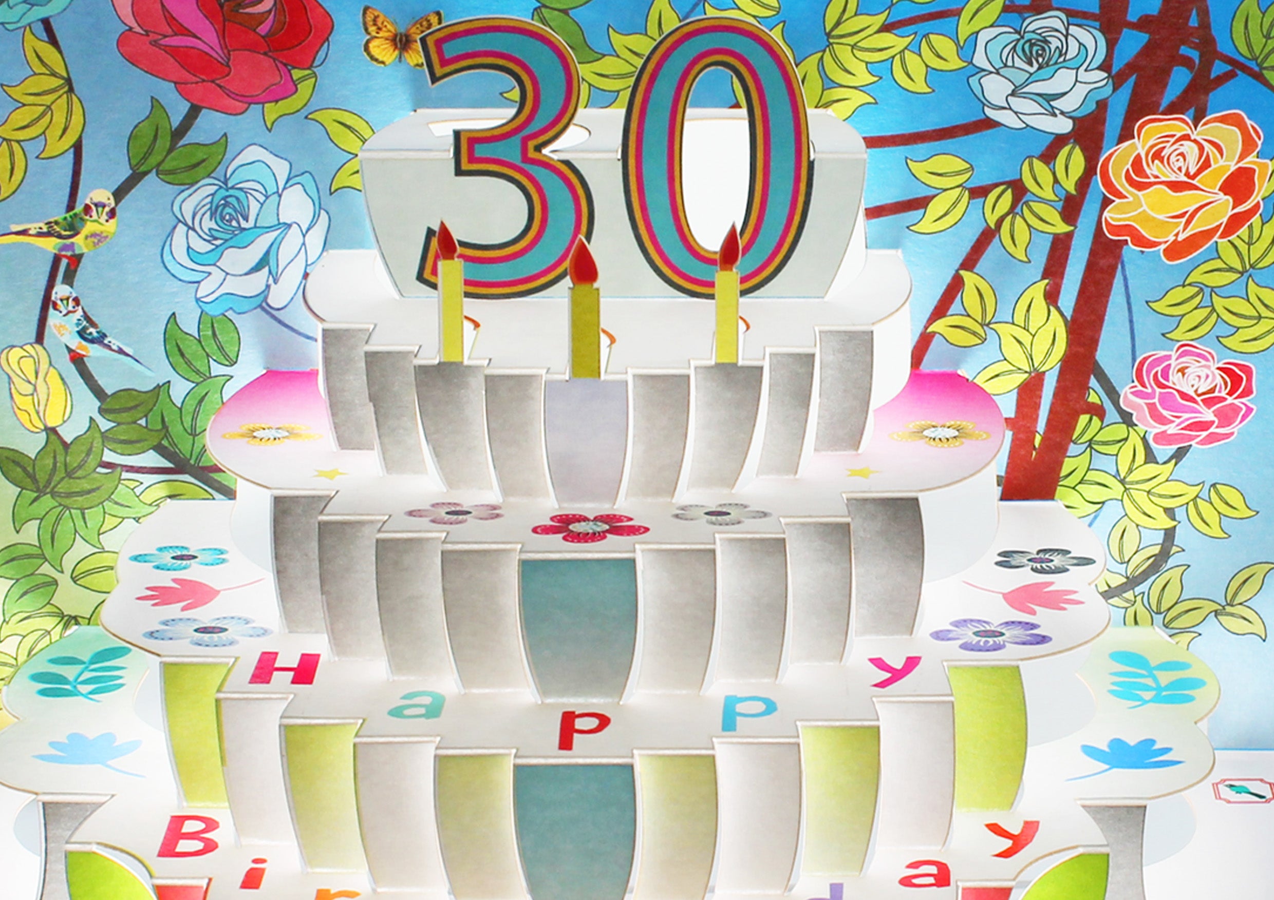 Floral Happy 30th Birthday 3D Pop Up Greetings Card