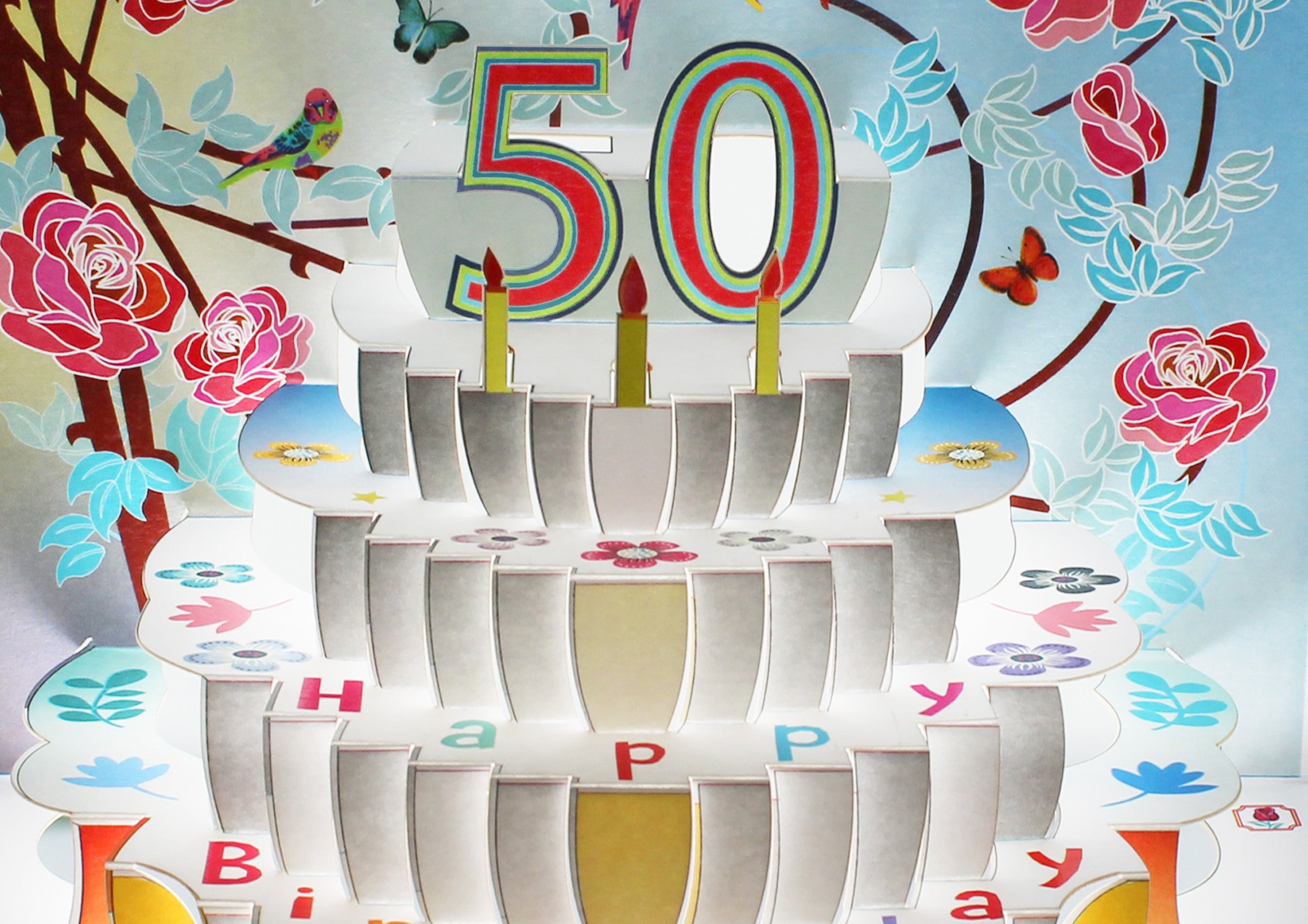 Floral Happy 50th Birthday 3D Pop Up Greetings Card