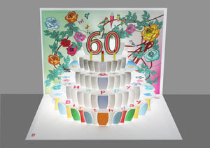 Floral Happy 60th Birthday 3D Pop Up Greetings Card