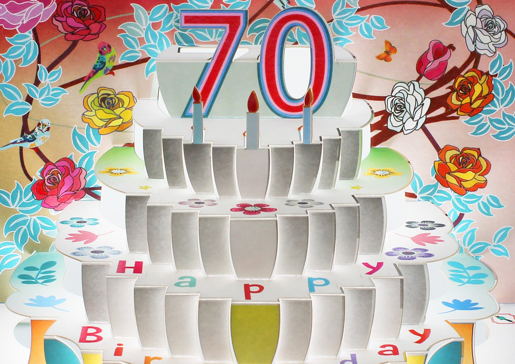 Floral Happy 70th Birthday 3D Pop Up Greetings Card