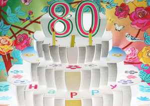 Floral Happy 80th Birthday 3D Pop Up Greeting Card