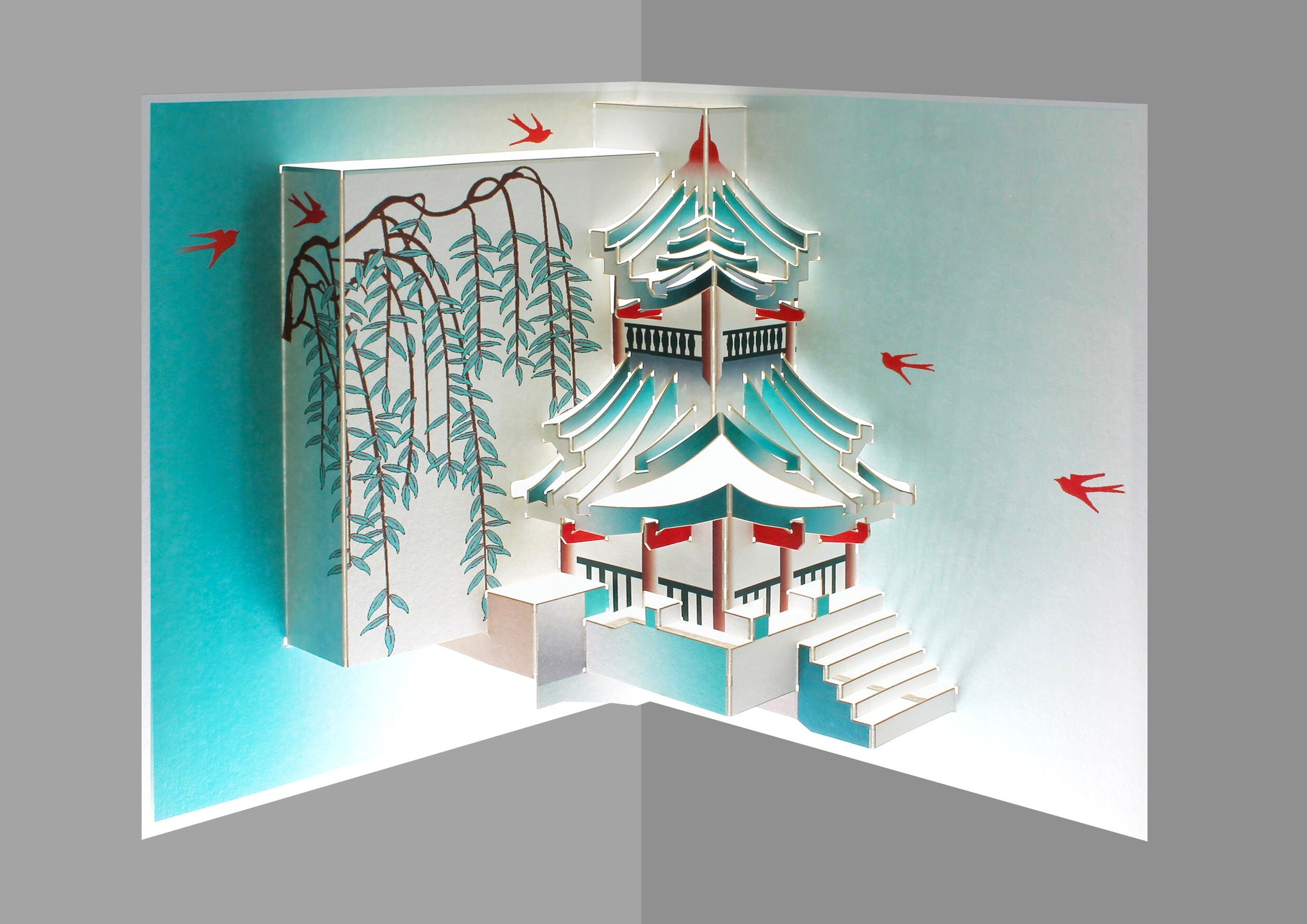 Traditional Chinese Architecture Tower New Year 3D Pop Up World Blank Greeting Birthday Card