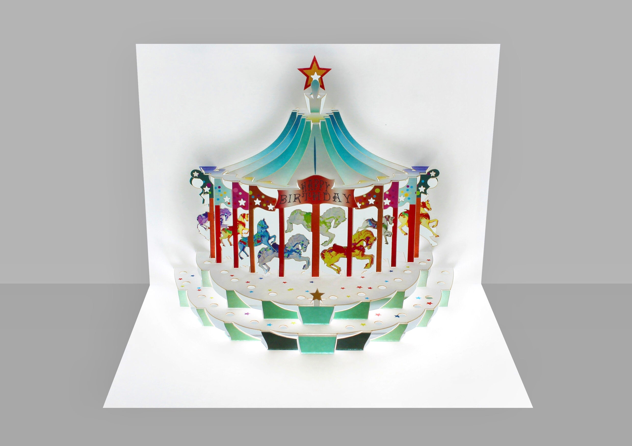 Happy Birthday Fairground Carousel 3D Blank Pop Up Greeting Card
