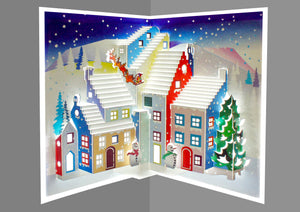 3D Pop Up Christmas Town Snowmen & Santa Christmas Greeting Card
