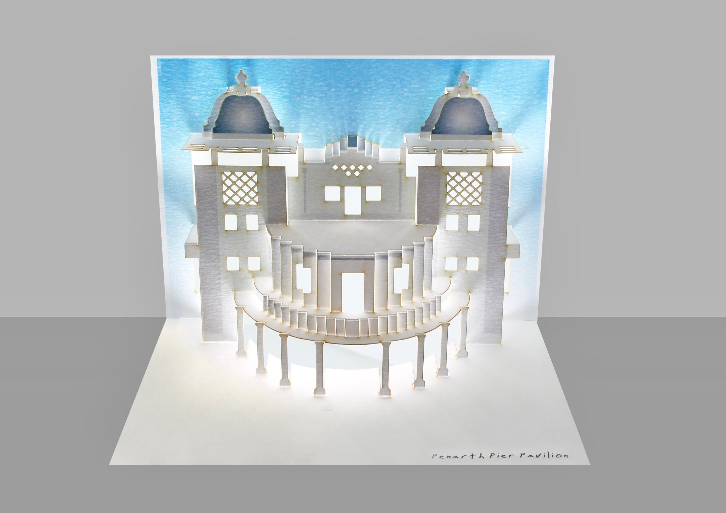 Penarth Pier White Iconic British Landmarks 3D Pop Up Greeting / Birthday Card