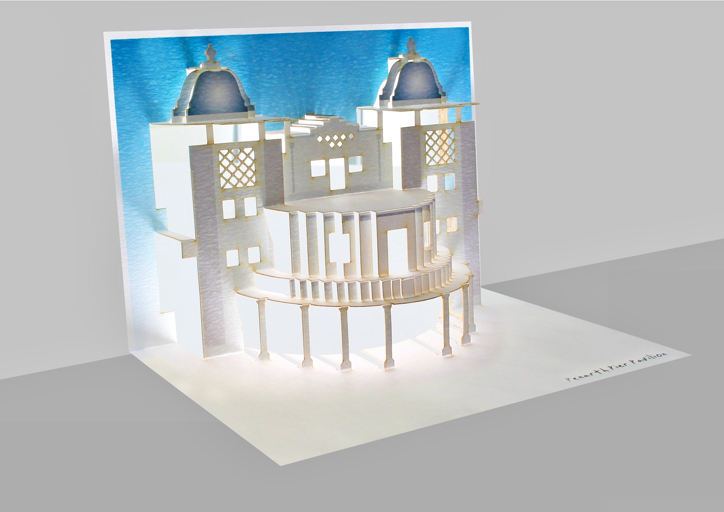 Penarth Pier White Iconic British Landmarks 3D Pop Up Greeting / Birthday Card