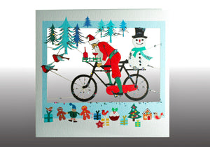 Bling Glitter Cycling Santa 3D Cut Out Christmas Greeting Card