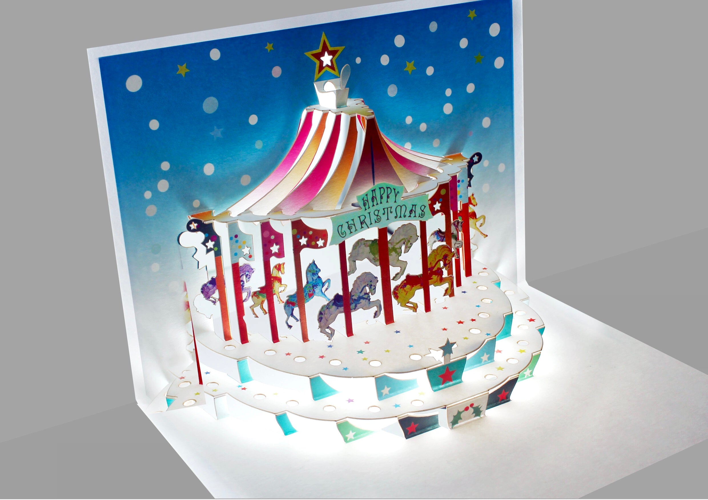 3D Christmas Carousel Festive Fairground Pop up Greeting Card