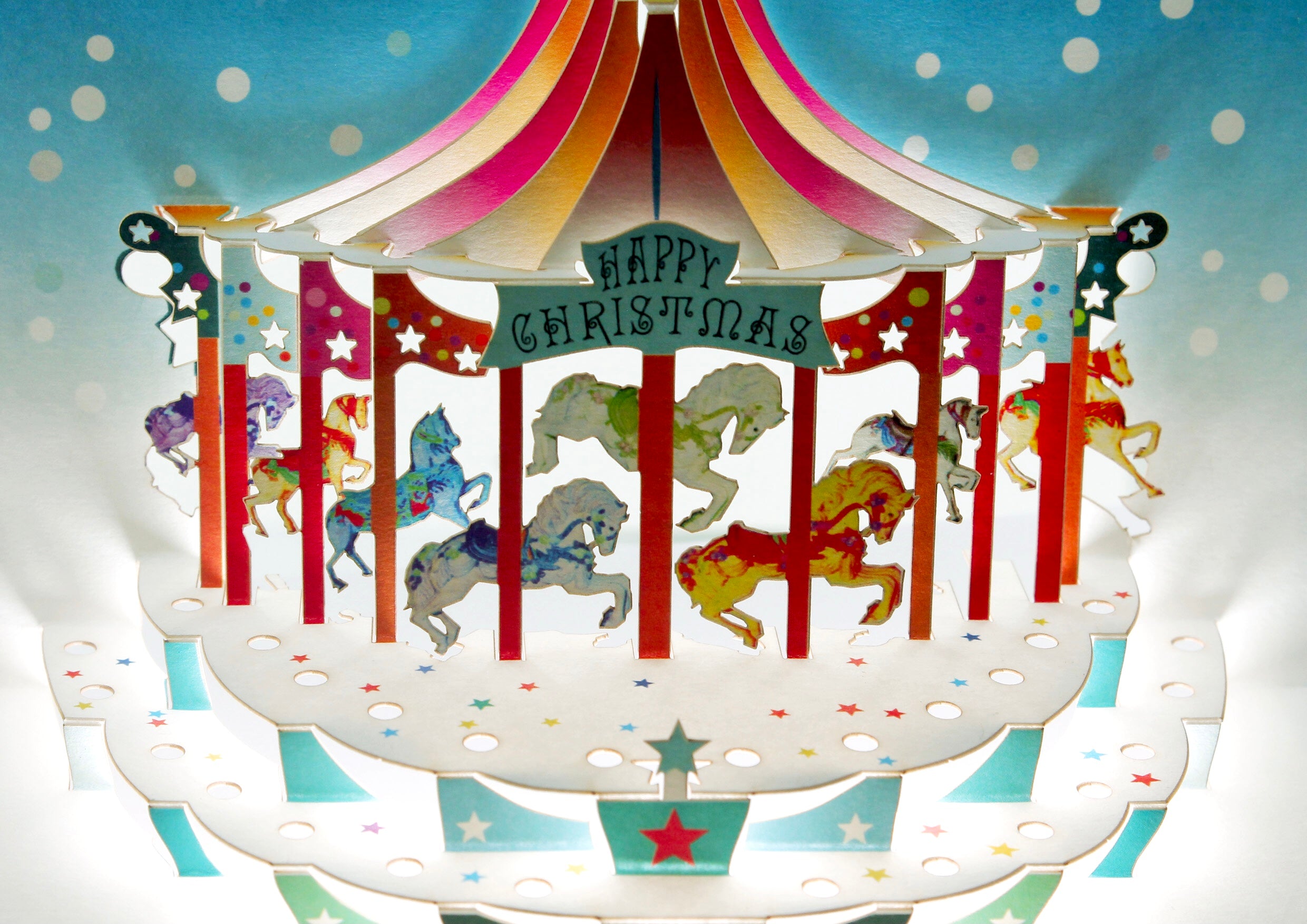 3D Christmas Carousel Festive Fairground Pop up Greeting Card